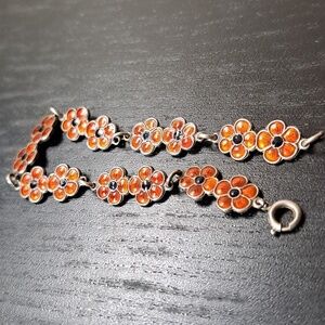 Vintage MEKA Sterling Silver and Enamel flower bracelet